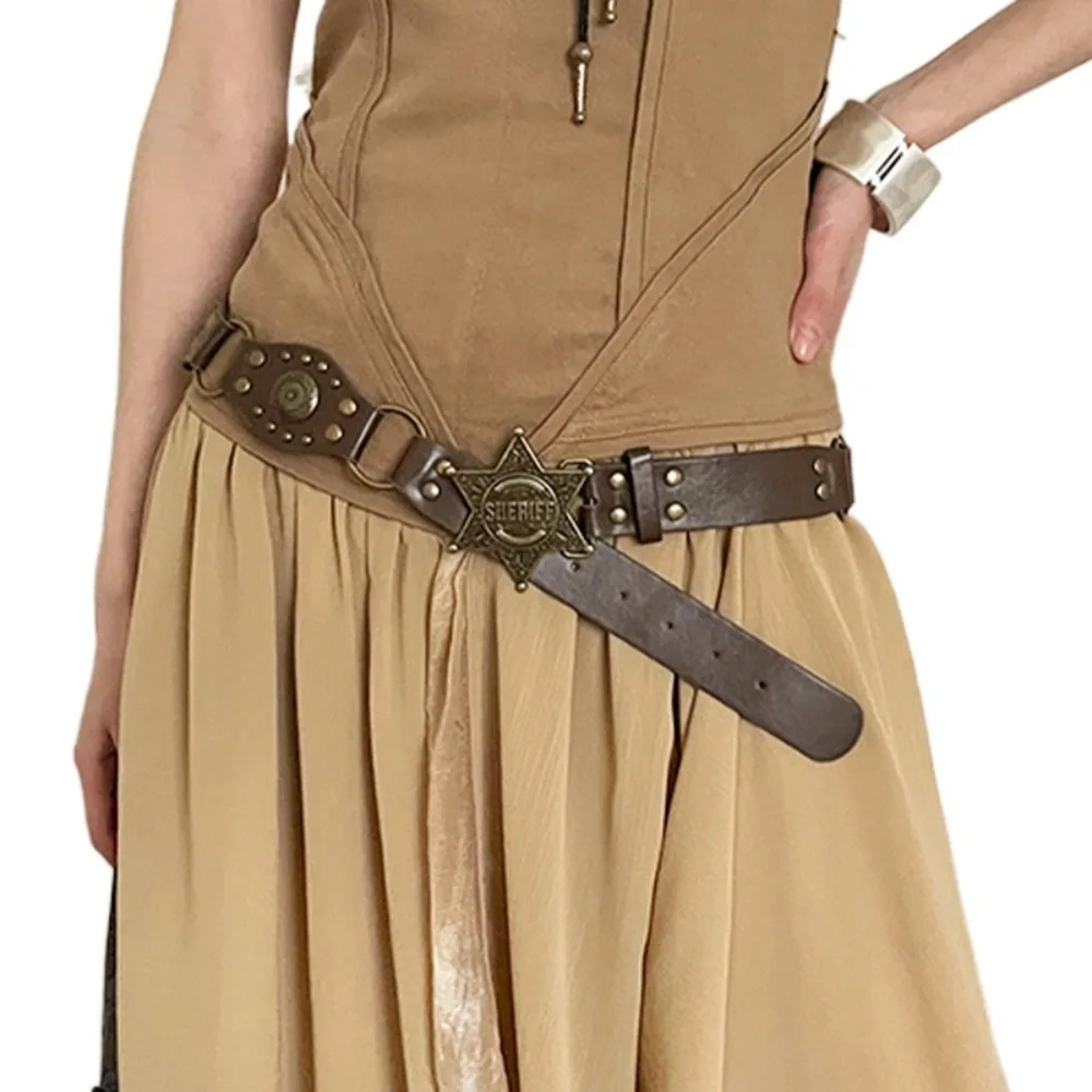 

Personality Rivet Cowgirl Belt Y2k Exaggerated Cowboy Waistband Strap Buckle Adjustable Star Buckle Belt Spicy Girl