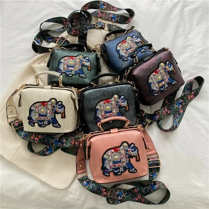 Fashion Women Leather Handbag Messenger Bag Purses Satchels Designer Luxury Handbags Crossbody Bags Elephant Embroidered Bags