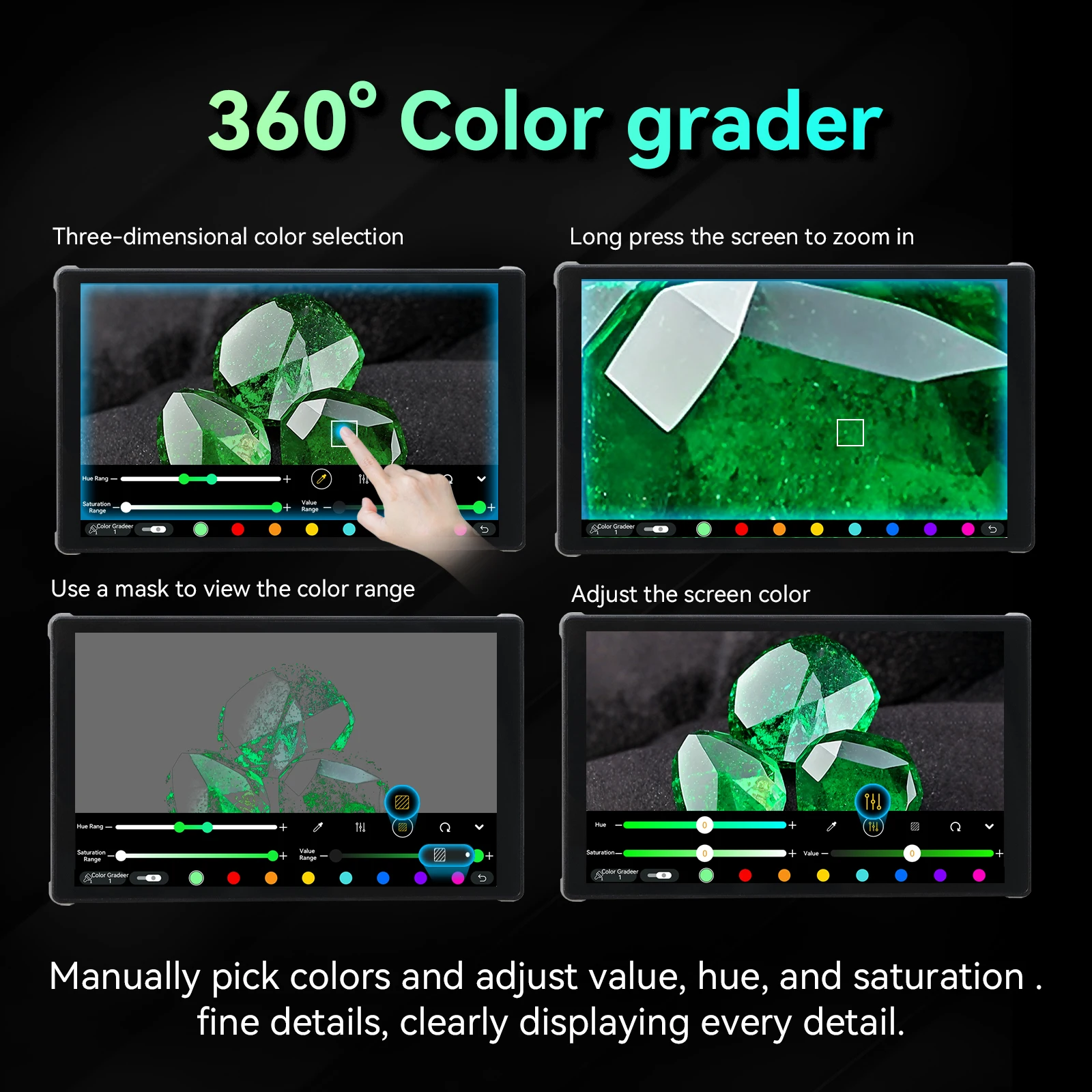 Portkeys PT5III Monitor o wysokiej jasności 5,4 '' 800 nitów HDM1 4K30P Monitor aparatu z ekranem dotykowym z kolorowym gradatorem do aparatu