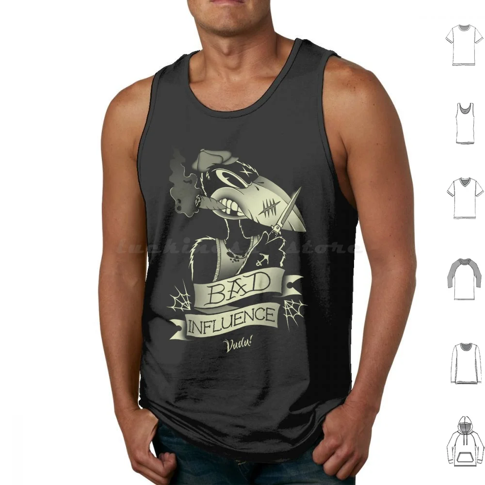 Bad Influence Crow Tank Tops Print Cotton Crow Bird Raven Bad Luck Animal Scary Goth Dark Cool Omen Crows Skull Bad