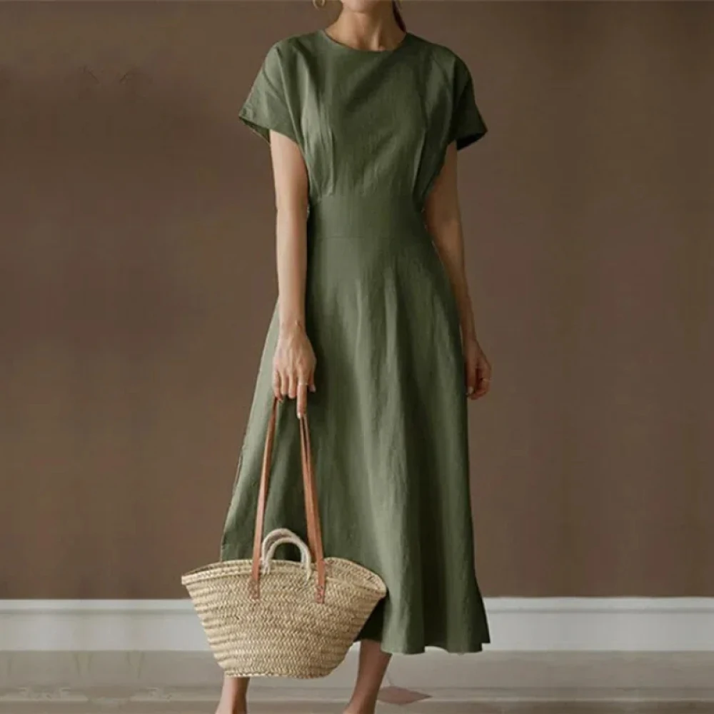 M-2XL Cotton Linen Bandage Vintage Long Summer Dress Women Split Large Hem Flattering A-line Maxi Sundress Female 2024