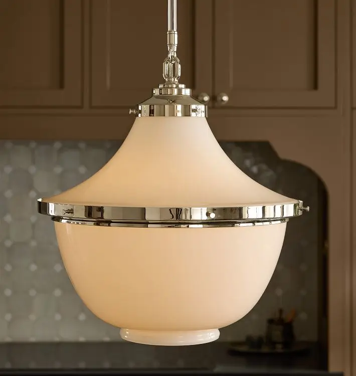 Mid Century Modern 2026 Brushed Brass Pendant Lamp Milk White Glass Shade Schoolhouse Light Fixture for Dining Table Foyer