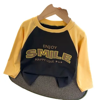 Korean Style Kids Long Sleeve Shirt 5 New Autumn Girls and Boys Long Sleeve T-shirt Base Shirt Letter Korean Style Children Clothing 5