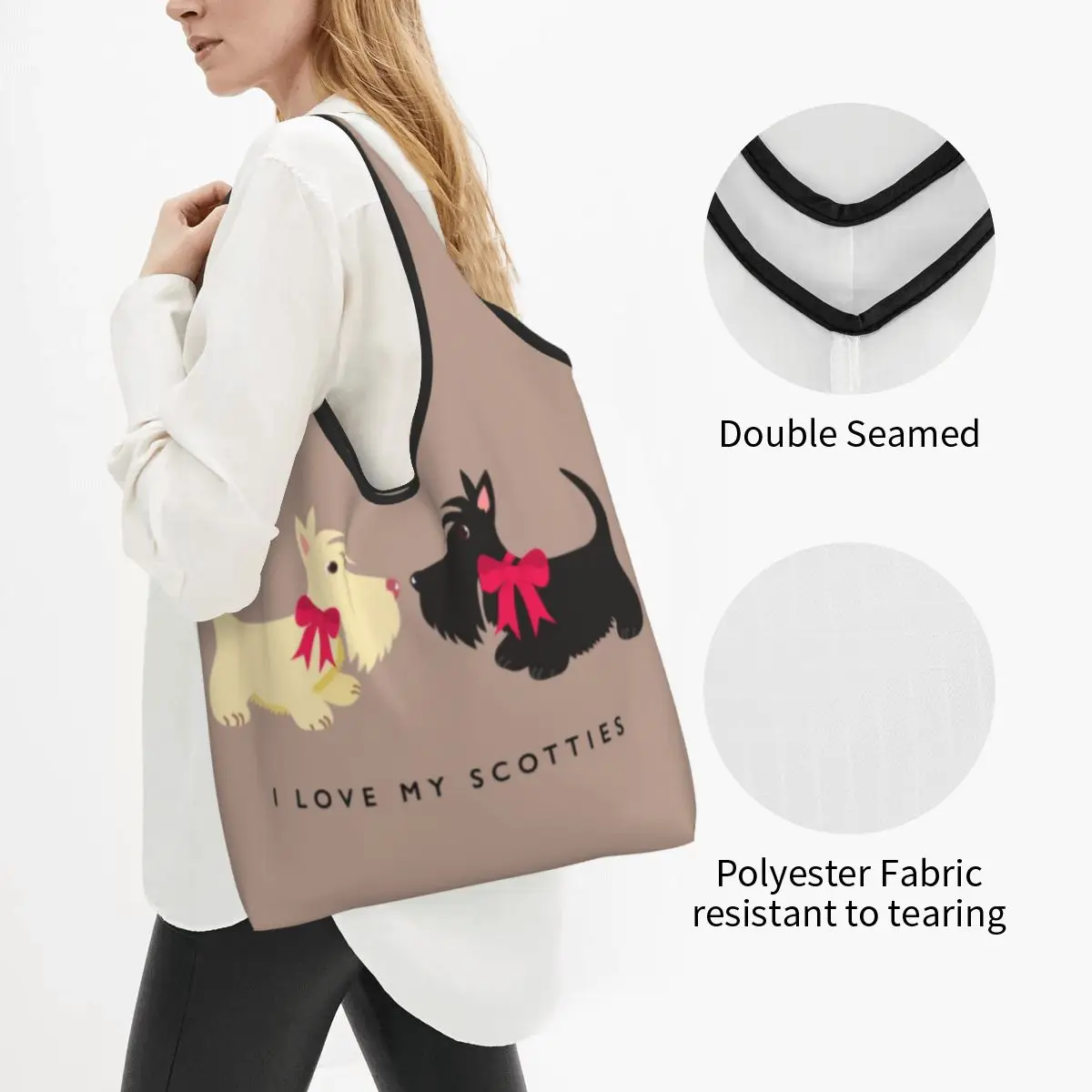 Custom I Love My Scotties Groceries Shopping Tote Bags Women Scottish Terrier Dog Shopper Shoulder Bags Big Capacity Handbag