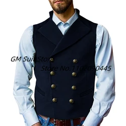 New Arrival Dress Vests For Men Double Breasted Suede Leather Waistcoat with Lapel Gilet Homme Vintage Suit Wedding