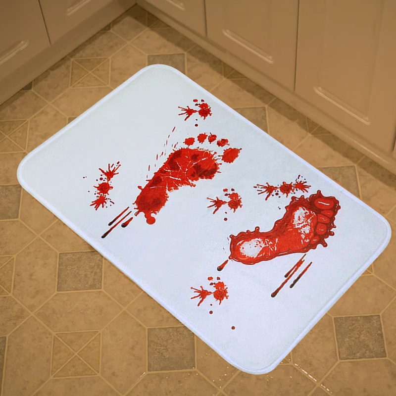 40x60cm Halloween Bloody Floor Mat Bloodstain Non-Slip Bathroom Carpet Happy Halloween Decoration Horror House Horrible Ornament