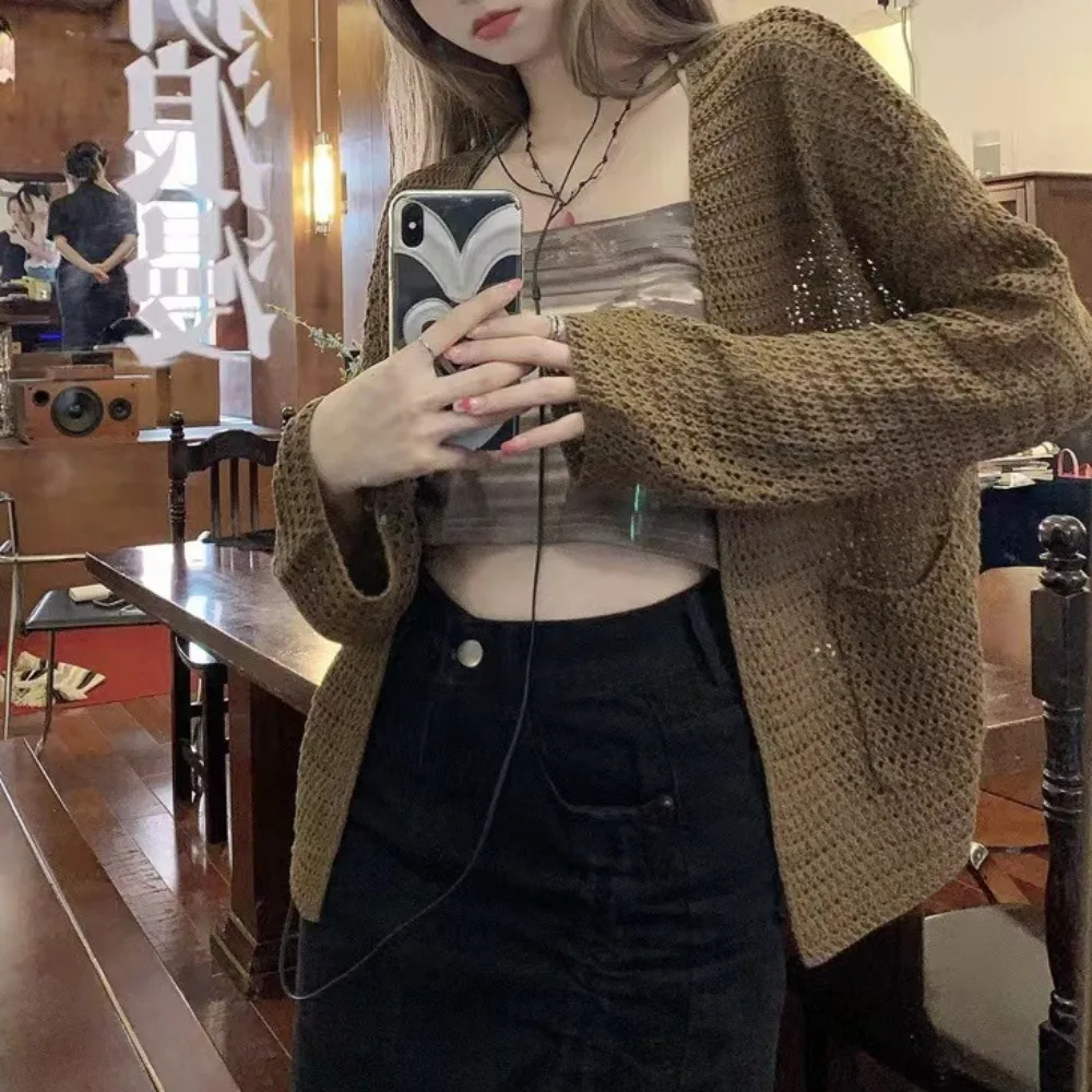 

Вязаный кардиган с длинным рукавом и полым крючком, пляжная рубашка в стиле бохо, женская пляжная рубашка в этническом стиле с открытой передней частью и длинными рукавами, весна-лето