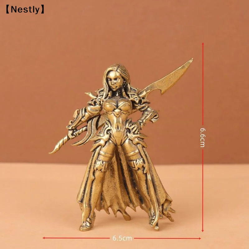 Solid Brass Female Warrior Statue Intricate Details Antique Finish For Desktop Decor Game Collection Display〔Nest〕