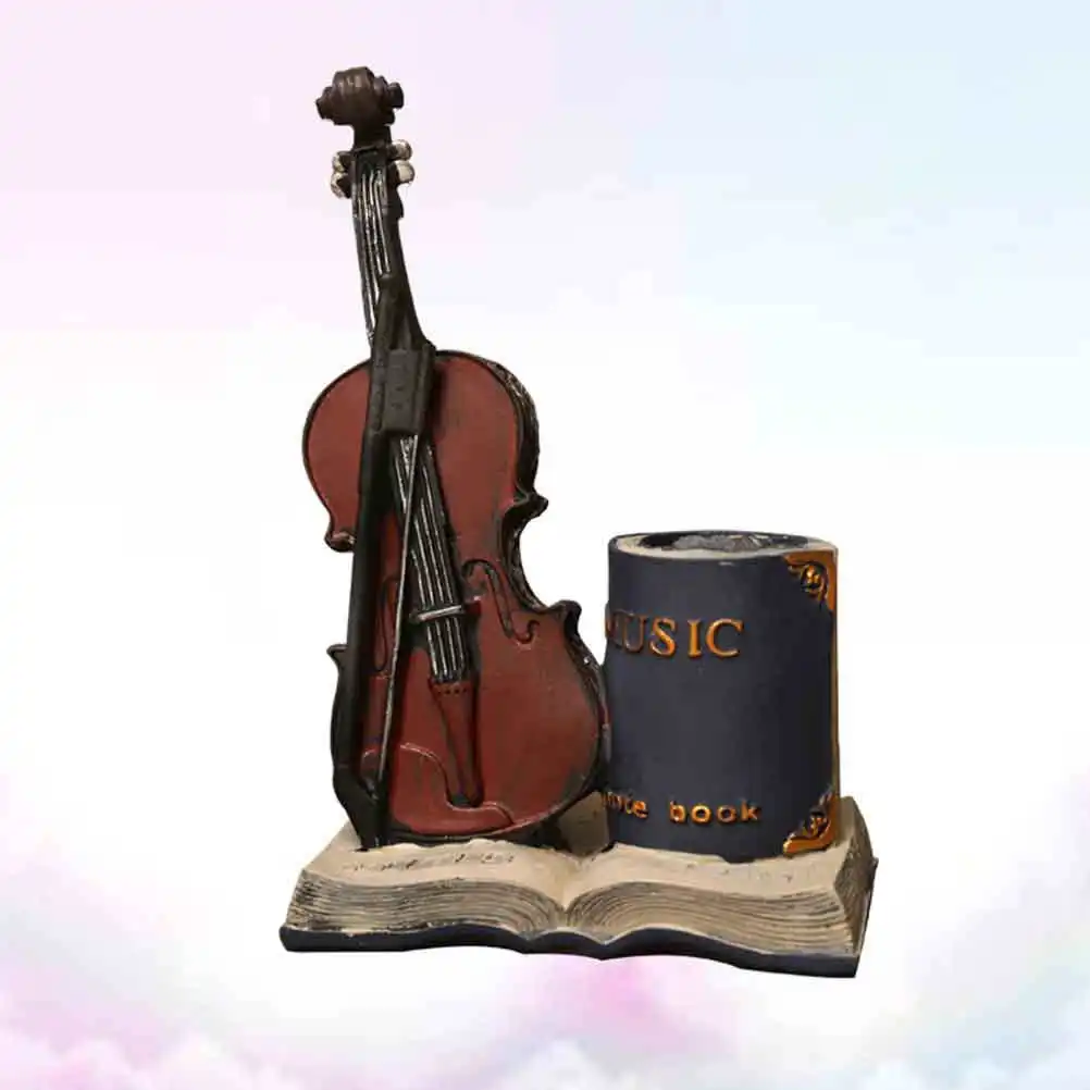 Violin Style Pen Box Made of Safe Natural Resin Vivid Craftsmanship Desktop Decor for Pens Pencils Markers Rulers Scissors Blue