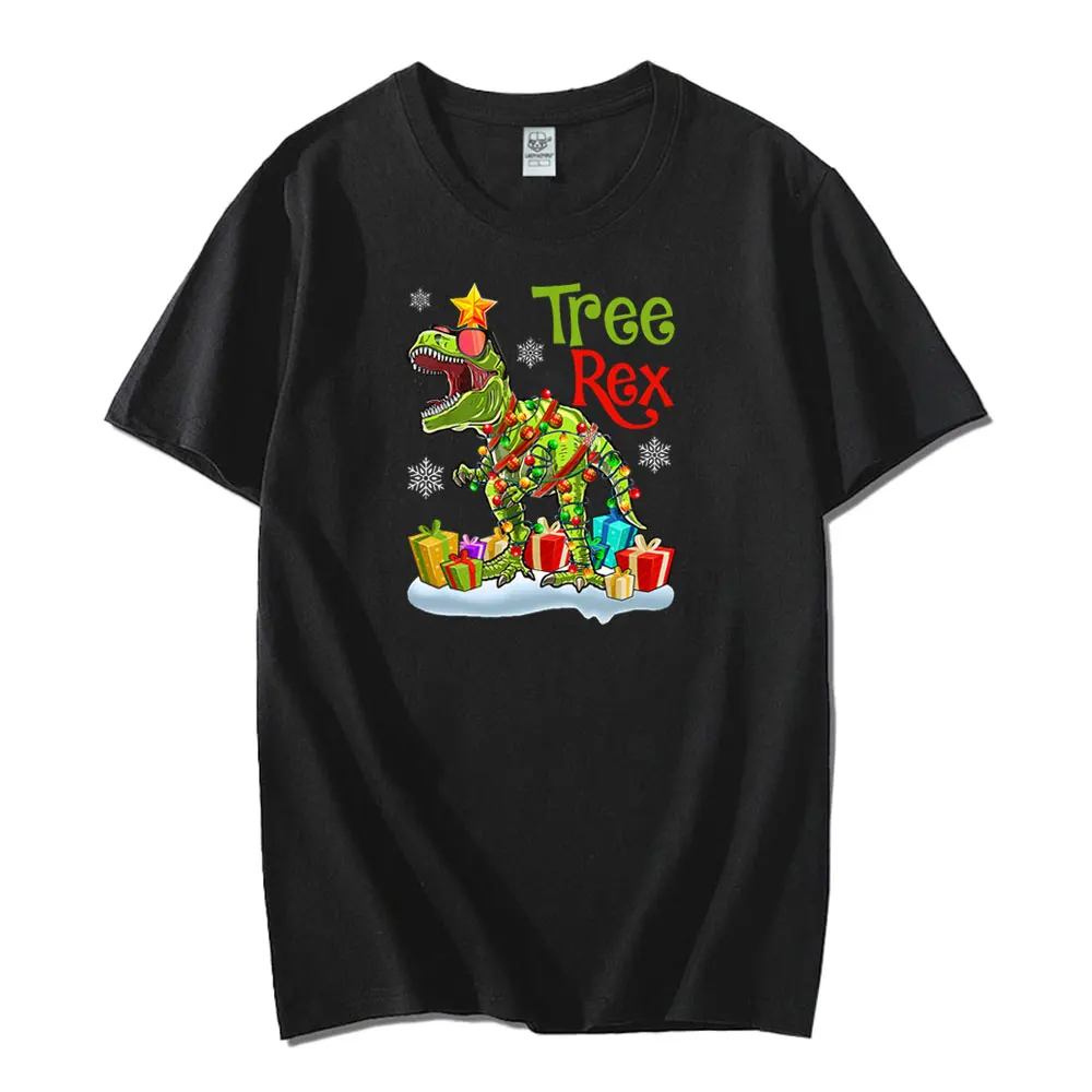 Tree Rex, Christmas Dinosaur T-Shirt Cute Tops Breathable  Cotton T-shirts for Men Tops O-neck Unisex Cartoon Anime Clothes