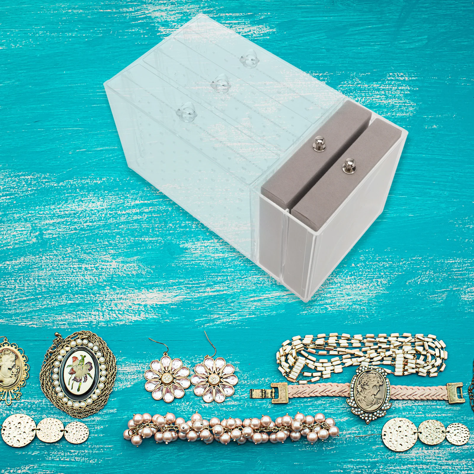 

Jewelry Storage Box Display Stand Organizer Rack for Necklaces Earrings Rings Plastic Premium Material Space Saving Home Shop