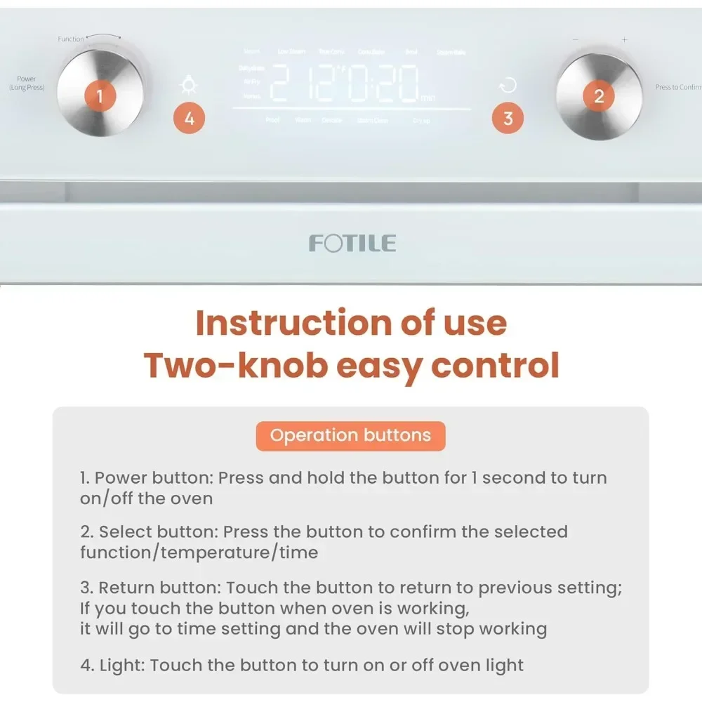 4-in-1 Countertop Convection Steam Oven, Air Fryer, Dehydrator with True Convection Bake, Steam-Bake, Broil, 40