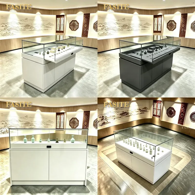 For Painted Glass Display Cabinet Museum Antique Jewelry Jade Phone Counter Showcase Storage Furniture