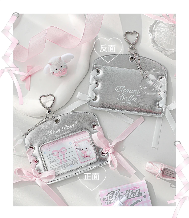 Kawaii Ballet Strap Photocard Holder Silver Leather ID Card Sleeve Kpop idol Photo Album