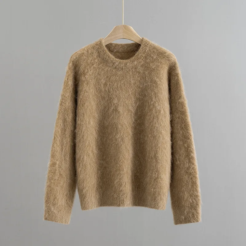 

Soft Loose round Ne Pullover Camel Hair Sweater Comfortable Casual Sle Women's Knitted Woolen Top for Autumn Travel