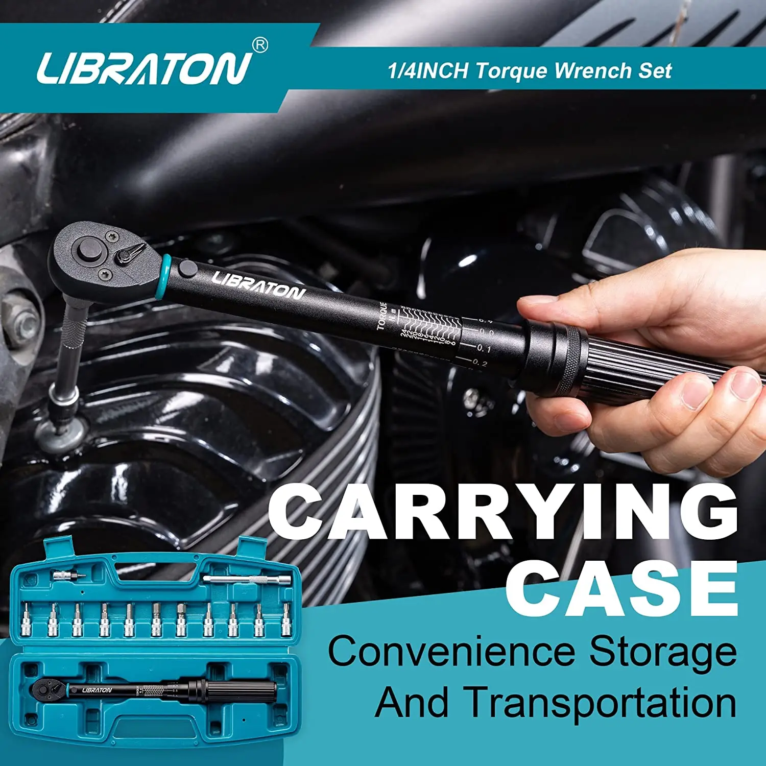 LIBRATON Bike Torque Wrench 1/4 Inch 5 to 25Nm 0.1 Nm Micro Drive Click Torque Wrench Set Hex Torx Bit Sockets Extension Bar