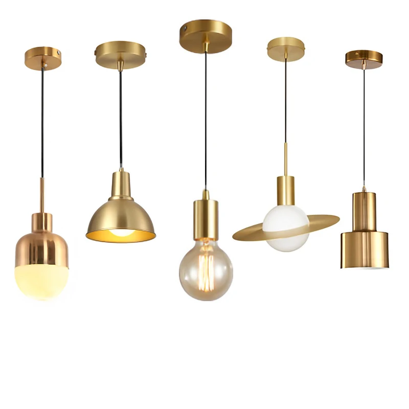 

Pendant Lights Nordic Simplicity E27 LED Chandelier Lamp Golden Small For Study Room Bedroom Bedside Loft Illumination Fixture