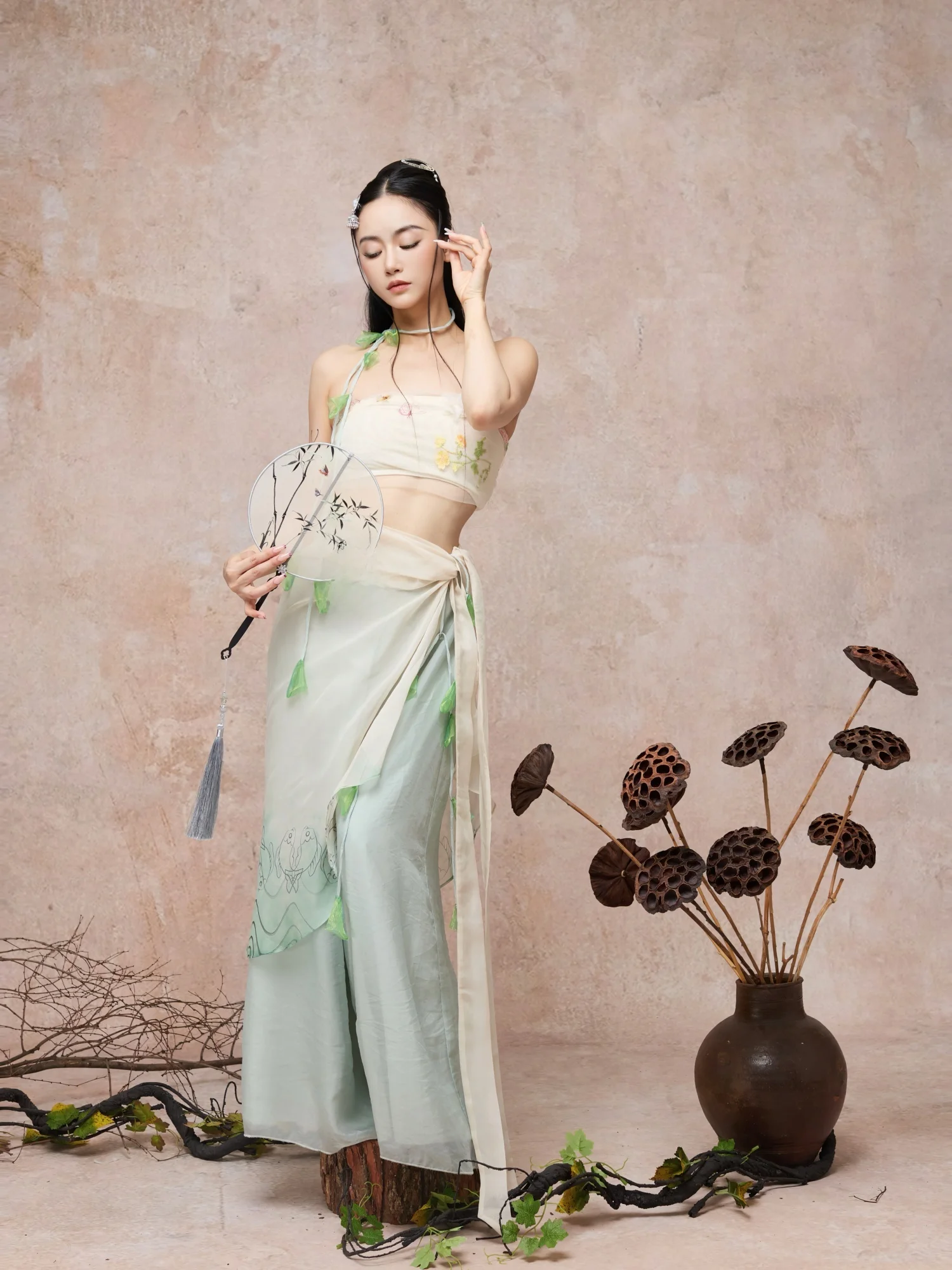 

Юбка JinCuz Fi с узором и поясом, ручной работы, с цепочкой на талии, в стиле джаз, универсальный жилет, женская этническая мода, осень 2025