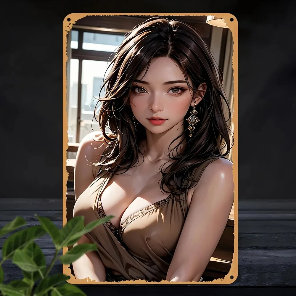 

Vintage Metal Wall Art Sign, Floral Earring Woman Retro Home Decor Gift for Cafe Bar