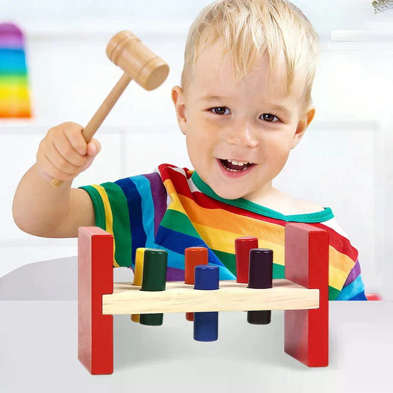 Montessori Wooden Hammer Toy Children Fine Motor Training Sensory Game Color Cognition Set Educational Toy For Autistic Children