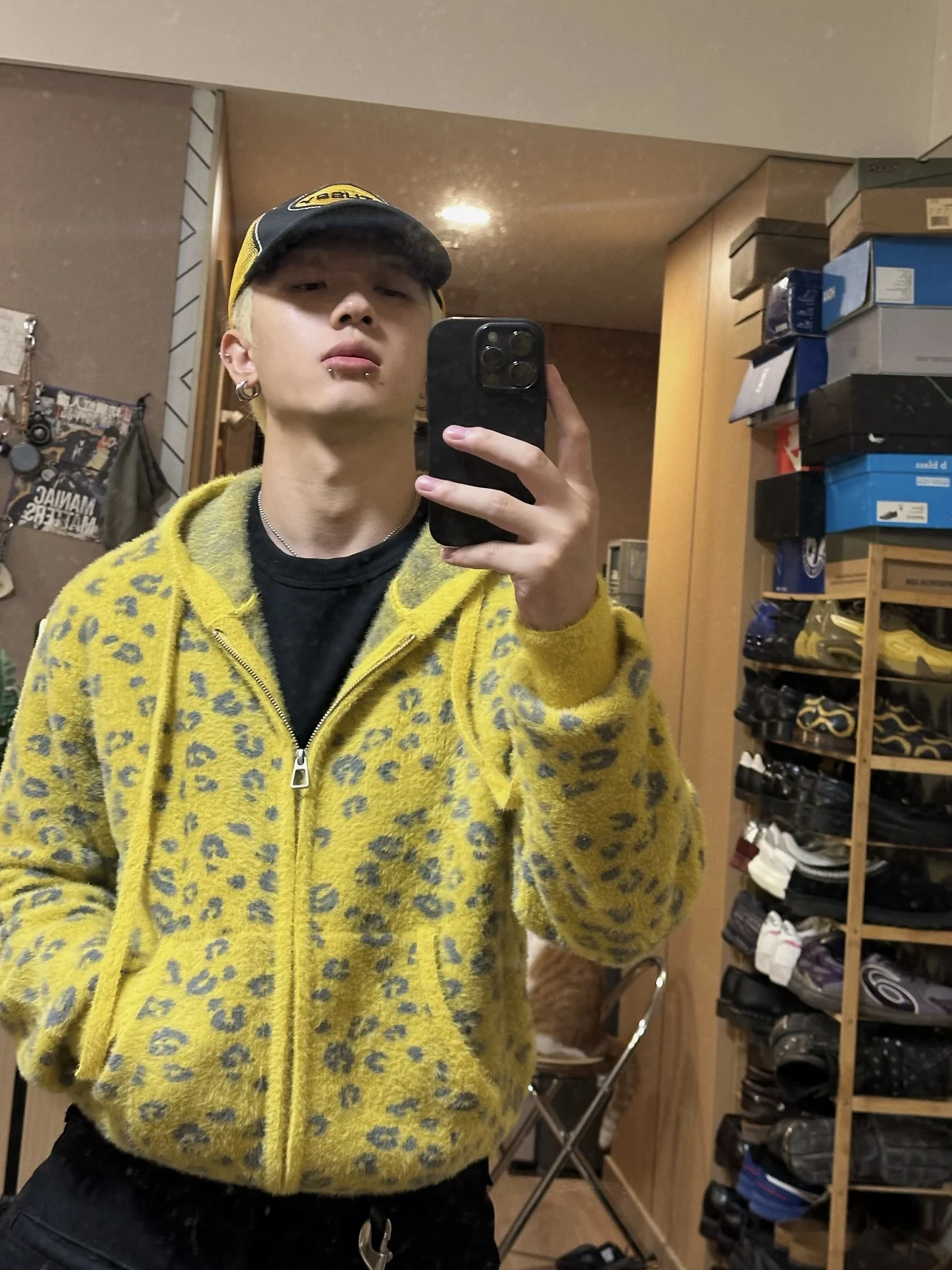 

Американский уличный кардиган с леопардовым принтом и вышивкой в горошек на молнии с капюшоном, открытый свитер, ультрамягкое пальто Fce ort