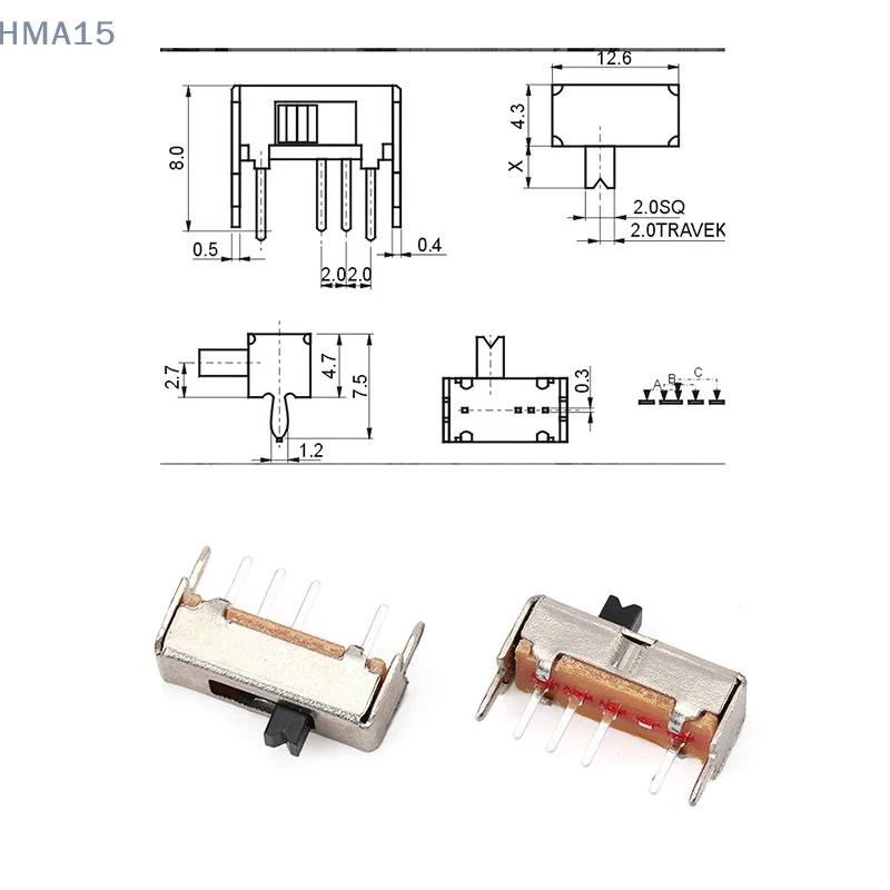 [EL] 10 قطعة SS13D07VG2 4 دبابيس 3 موقف 1P3T تبديل التبديل مزدوج عمودي انزلاق التبديل مقبض طول 2 مللي متر قوس