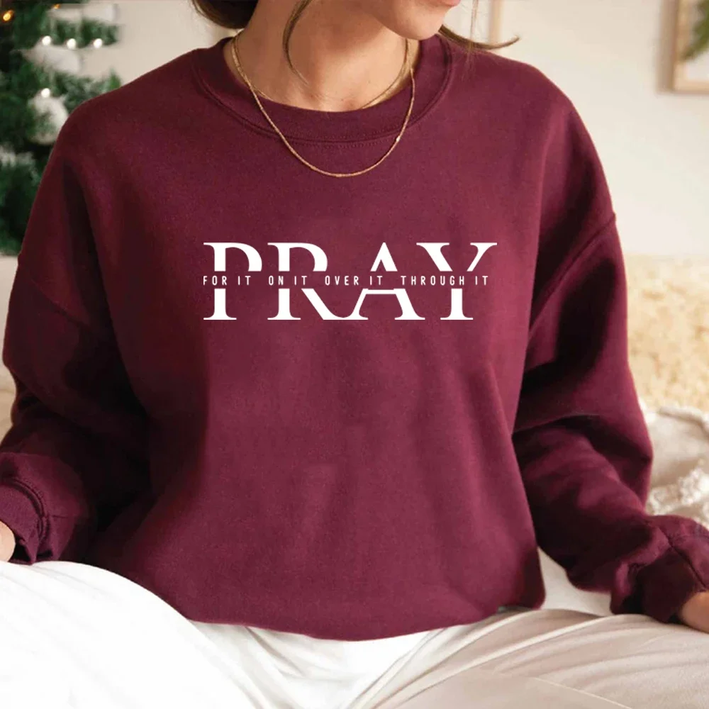 Christian Pray Sweatshirt Religious Sweater Women Long Sleeve Crewneck Sweatshirts Jesus Hoodie Bible Verses Casual Pullover