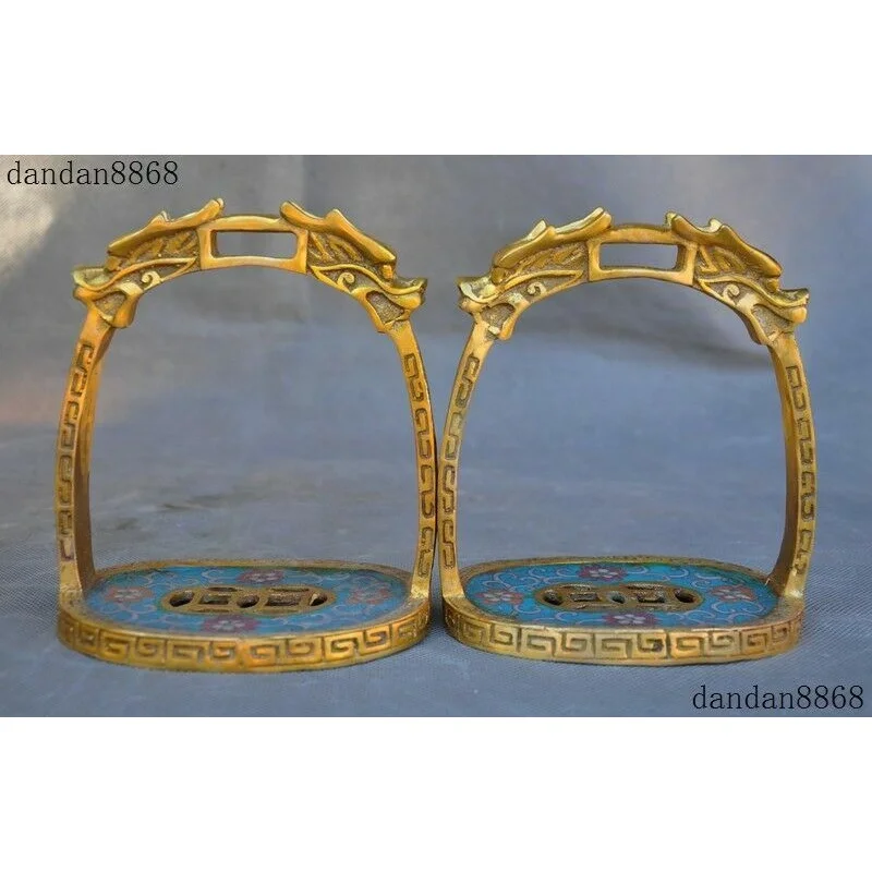 Old China Bronze Cloisonne Gilt Horse Stirrup Stirrups Statue