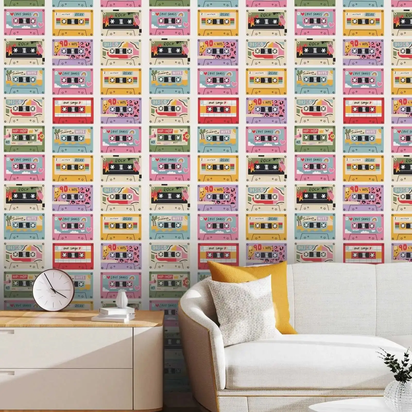 لفة ورق حائط بشريط صوتي عتيق، ورق حائط بنمط ملون للديكور المنزلي، جدارية جدارية غير منسوجة أو ذاتية اللصق تقليدية #4