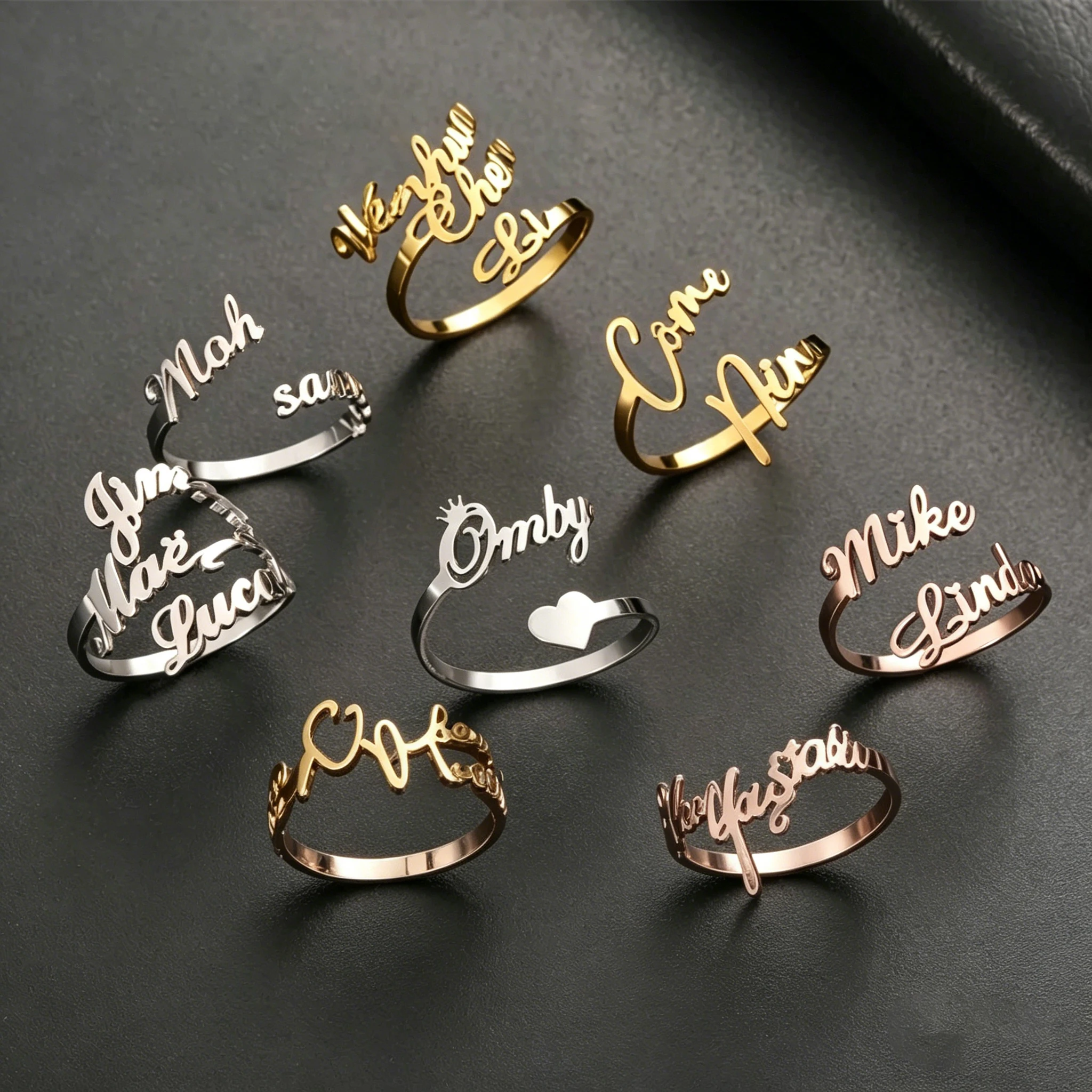 

Custom 1 to 4 Names Ring in Gold Stainless Steel Personalized Couple or Family Finger Ring Her Him Perfect Gift for Loved Ones