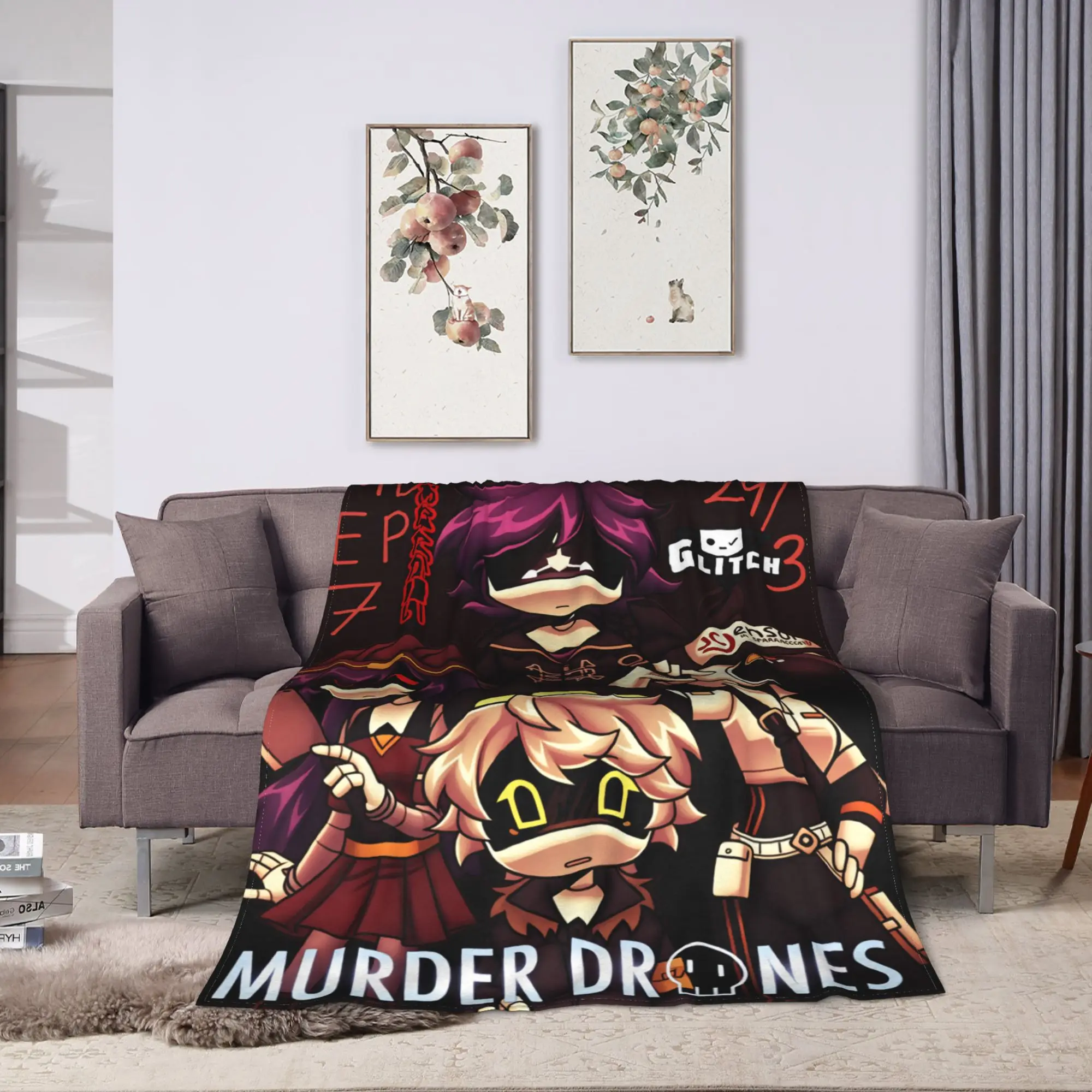 Koc Murder Drones Uzi Doorman Estetyczny Kempingowy Flanelowy Narzuta na Łóżko do Salonu Super Miękki Wysokiej Jakości Prezent