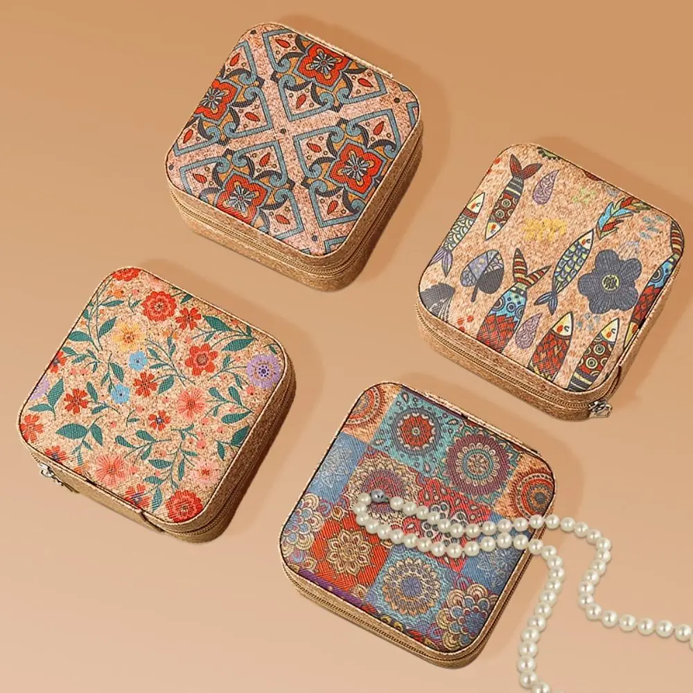

Vintage Chinese Style Jewelry Storage Box Flowers Retro Ring Earrings Organizer Multifunctional Bohemia Jewelry Storage Case