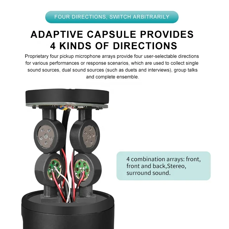 Manchezs Neues OEM 4-Kopf-Multifunktions-USB-Kondensator-Aufnahmegame-Desktop-Mikrofon mit buntem RGB-LED-Licht