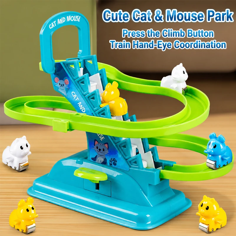 KNYYSECQ Niedliches und lustiges Treppensteiger-Rutschbahn-Auto für Kinder, interaktives Eltern-Kind-Puzzle-Spielzeug, Tier-Rutschspielzeug