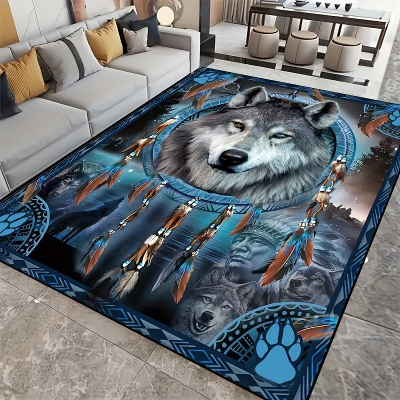 Elegant Wolf Dream Catcher Pattern Rug Anti Slip Kitchen Carpet for Kitchen Living Room Bedroom Mat Washable Area Flannel Rugs