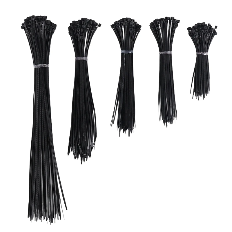 WFF 500PCS Cable Ties Black Heavy Duty Zip Ties 2.5 X 100Mm, 2.5 X 150Mm, 2.5 X 160Mm, 2.5 X 200Mm, 2.5 X 300 Mm