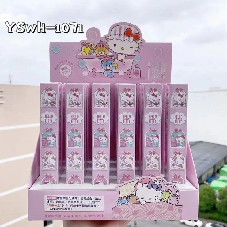 

Аниме 6/24 шт. Sanrio Hello Kitty Press гелевая ручка милый кот 0,5 черная гладкая ручка для вывески студенческие канцелярские принадлежности подарок оптовая продажа