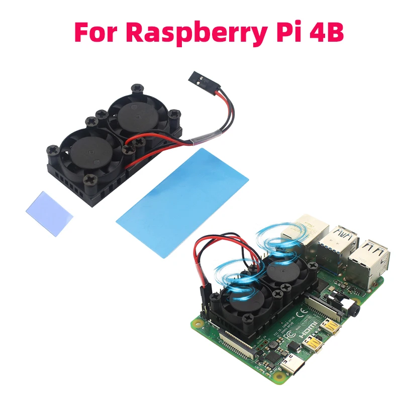 Raspberry Pi Dual Fan Active Cooler CPU RAM Cooling Radiator Silicone Thermal Pad for RPI 4 Model B 3B+ 3B