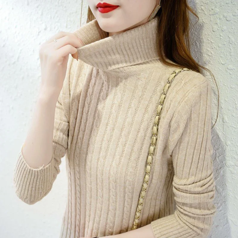 New Winter Women Turtleneck Twist Slim Tunic Basic Knitted Sweater Casual Solid Long Sleeve Pullover Top Female Clothing Jumpers