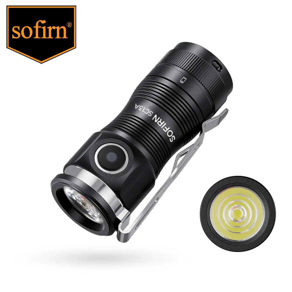 Sofirn SC13A Black 519A LED 1300lm Anduril 2.0 Mini Tactical 18350 Flashlight 5000K Keychain Emergency Torch