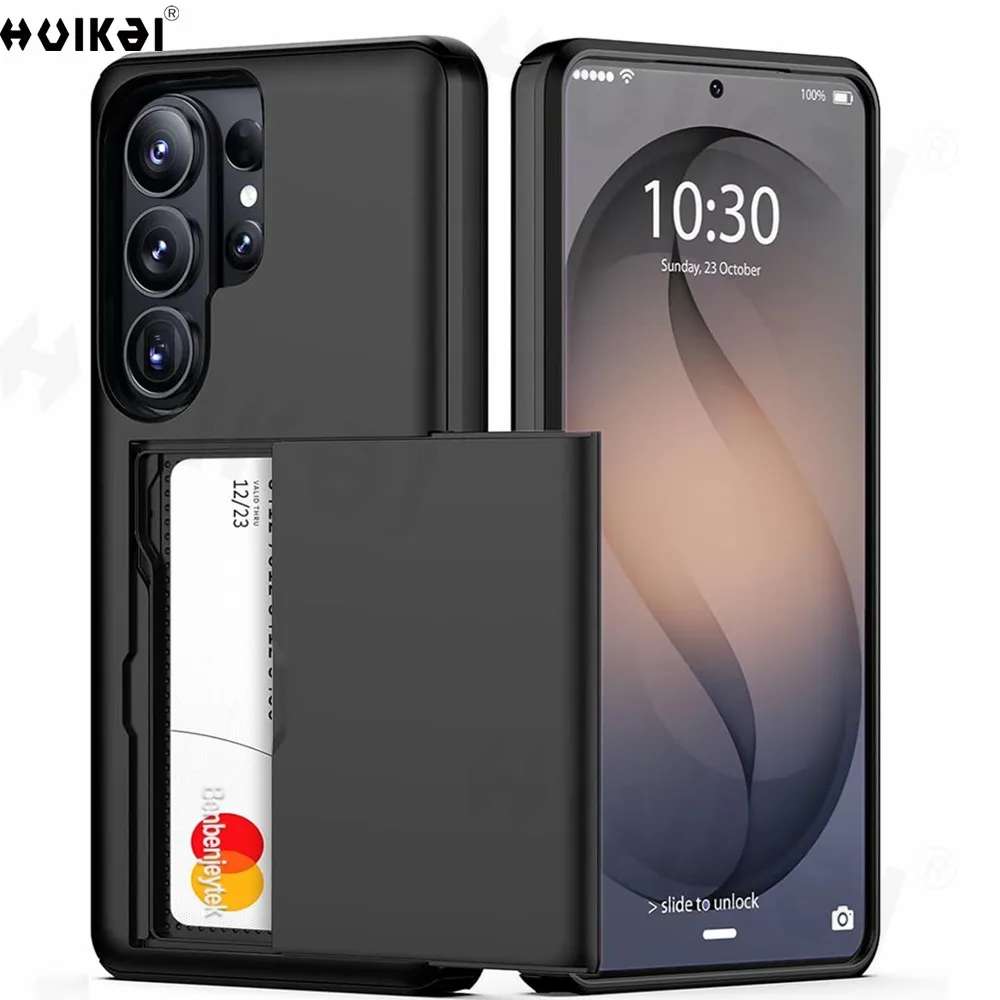 Schiebe-Kartenhalter-Hülle für Samsung S26 Ultra Versteckte Tasche für Kreditkarten Robuste Stoßfeste Schutzhülle mit Doppelschicht