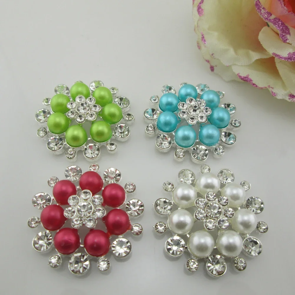 10 Colors Mix Pearl Alloy Rhinestone Buttons for Girl Hair Accessories Rhinestone Embellishments