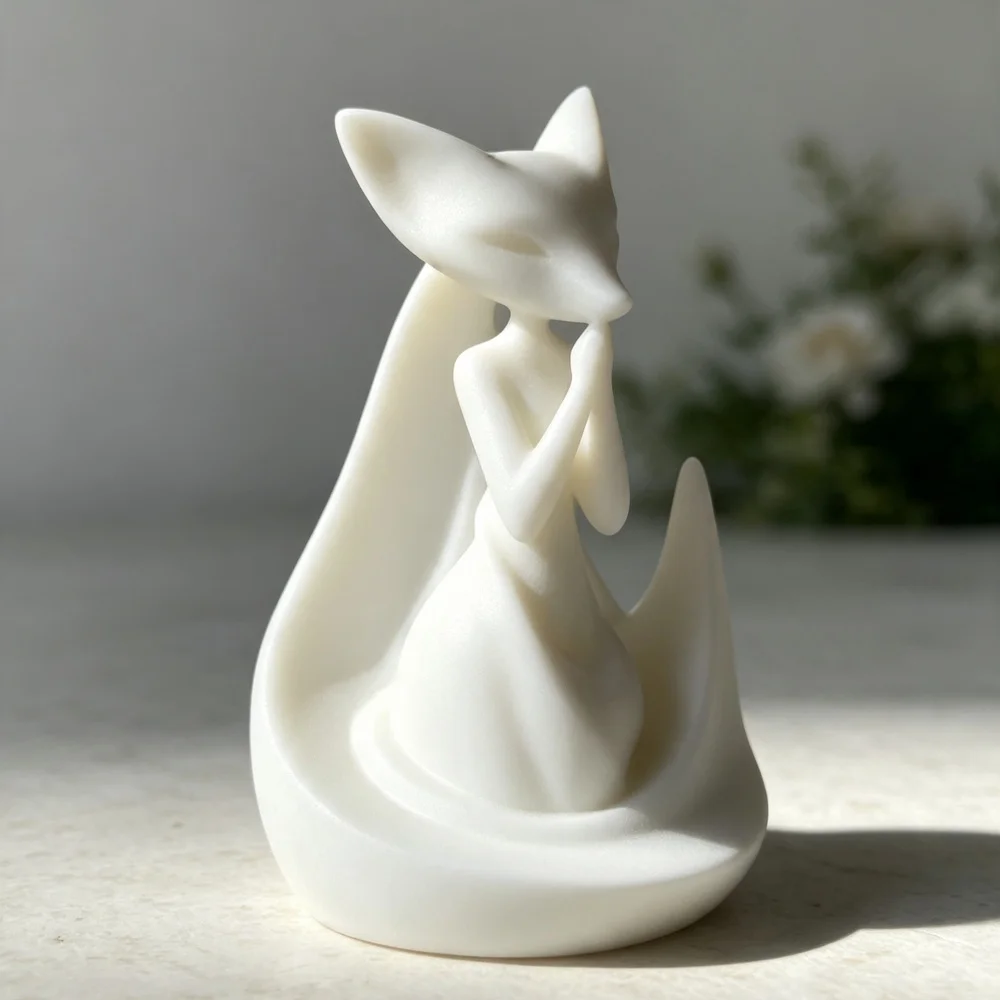 3D Printed White Sitting Elegant Fox Figurine Desktop Ornament For Cute Forest Theme Home Decor Gift Idea accessoires miniatures