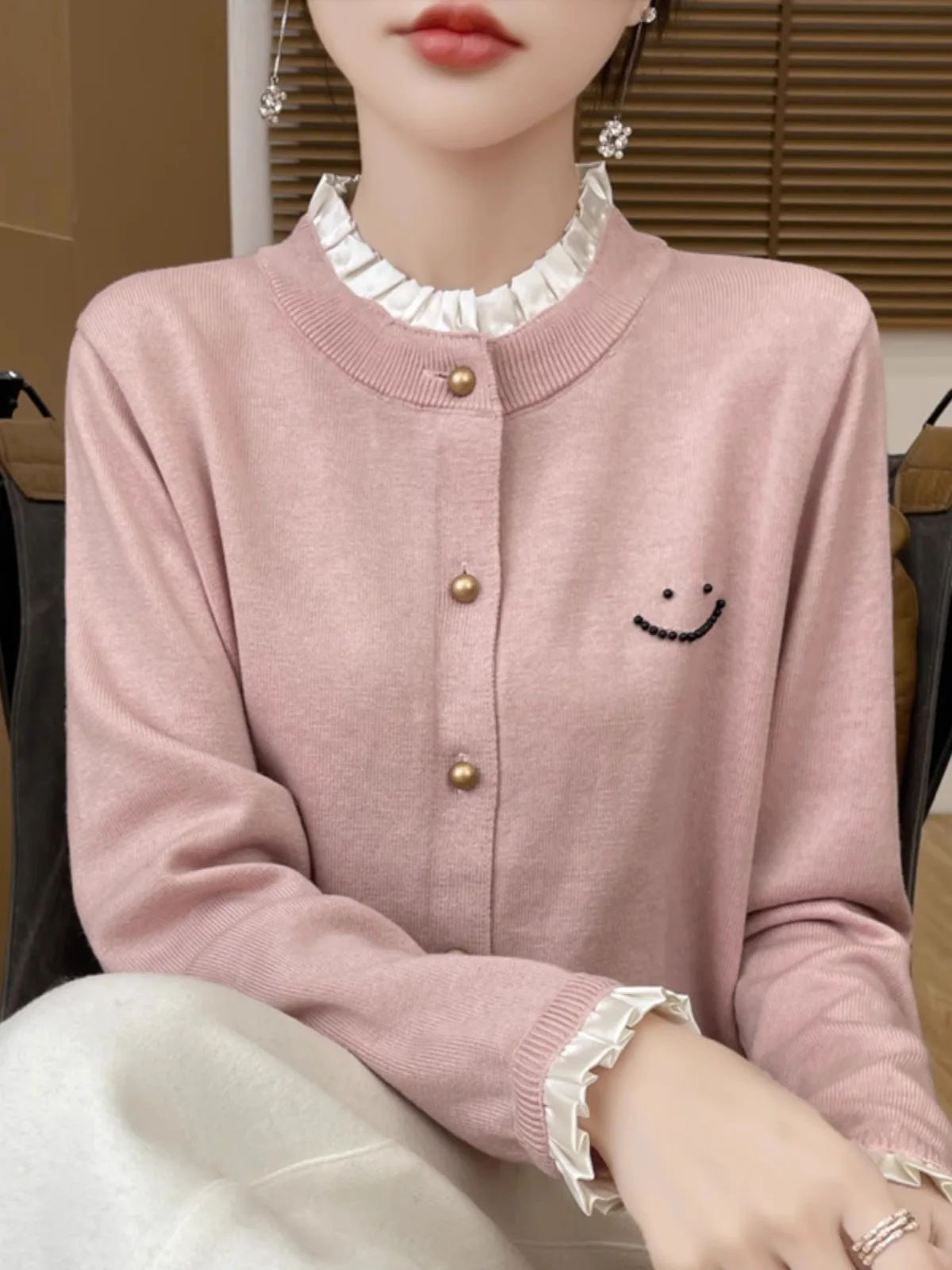 2024年春秋新作 スレ レディース ニット オープンカーディガン ルーズ ロング丈 ラウンドネック セーター アウター おしゃれ ベースレイヤー