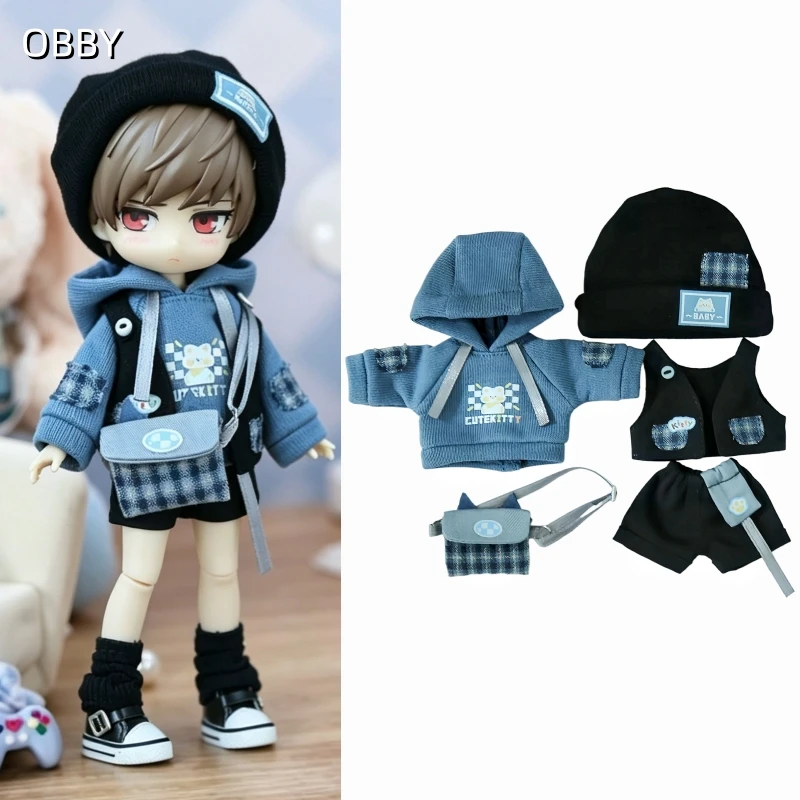 

For Obitsu 11 Doll 5pcs Hoodie Shorts Cap Set For OB11 1/12 Gsc Molly YMY Asi 2.0 Body Doll Cloth NAGI Doll Outfit Clothes