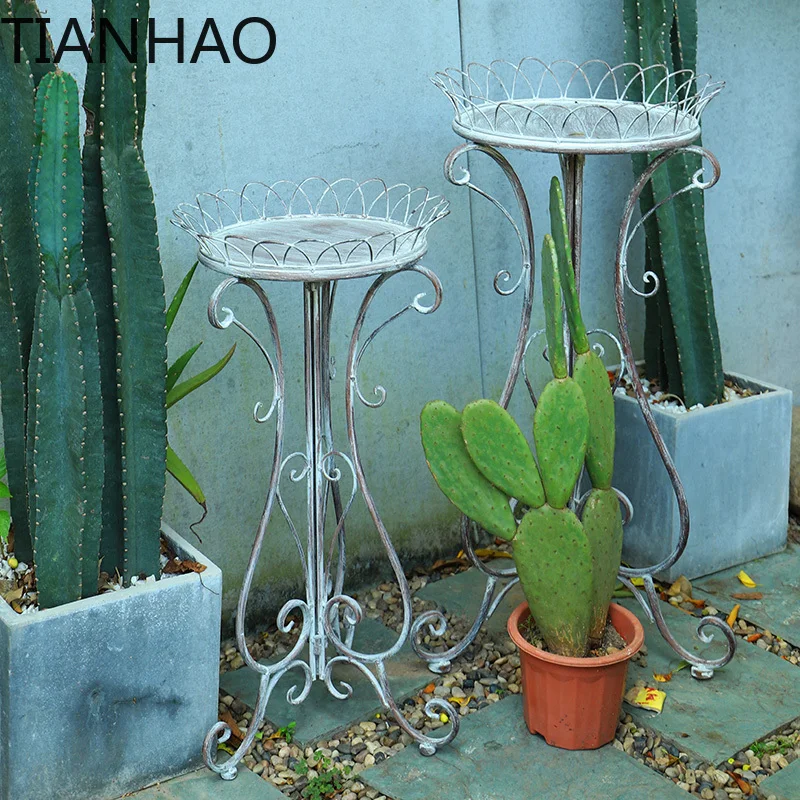 Old retro wrought iron terrace green plant flower stand floor-to-ceiling garden outdoor flower pot bracket courtyard bracket dec