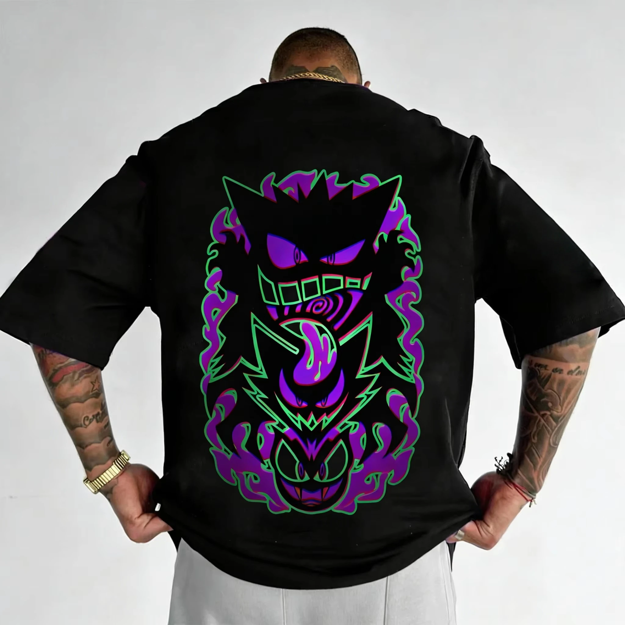 Pokémon Anime Gengar bedrucktes T-Shirt – Sommerliches Unisex-T-Shirt im trendigen, lockeren Y2K-Stil, Kurzarm, Neu 2026