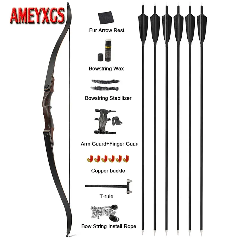 

60 inch Hunting Bow 25-60lbs Right Hand Recurve Bow Spine 500 Mixed Carbon Arrow 15" Riser Archery Shooting Target Practice