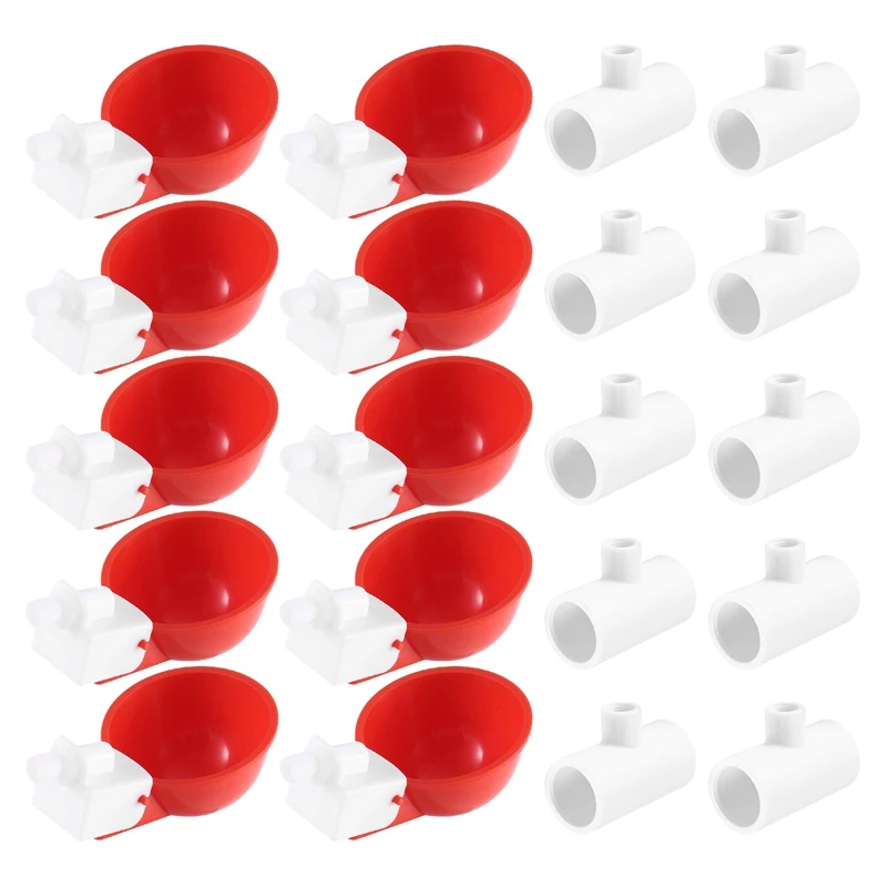 10Pcs Chicken Water Feeder Poultry Drinking Bowl With PVC Tee Fittings Chicken Water Cups