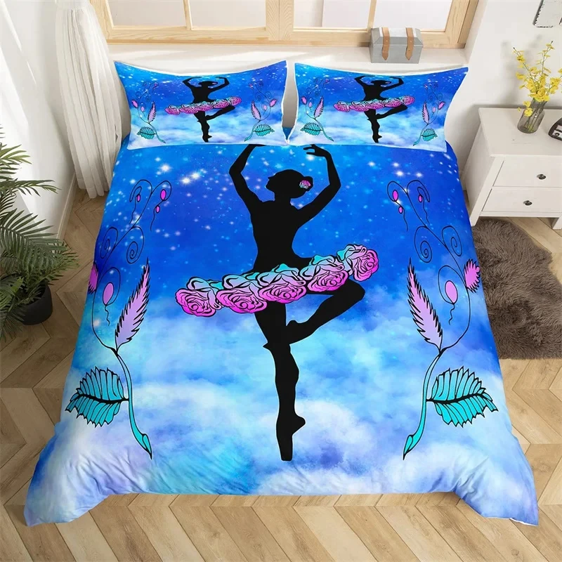Girly Gymnastic Sport Duvet Cover Polyester Dreamy Starry Sky Galaxy Bedding Set Twin King For Dancer Romantic Rose Quilt Cover